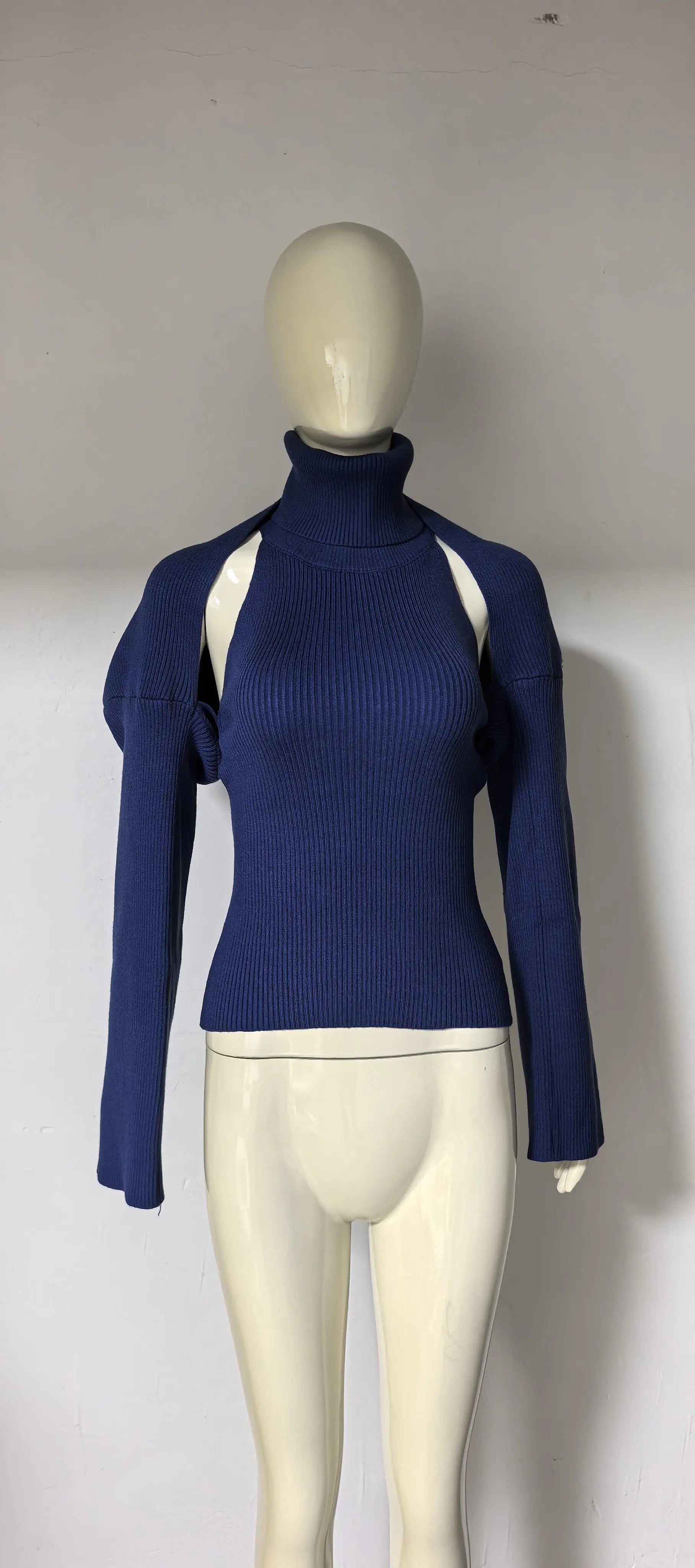 Knitted Turtleneck Backless Sweater Vest Pullover