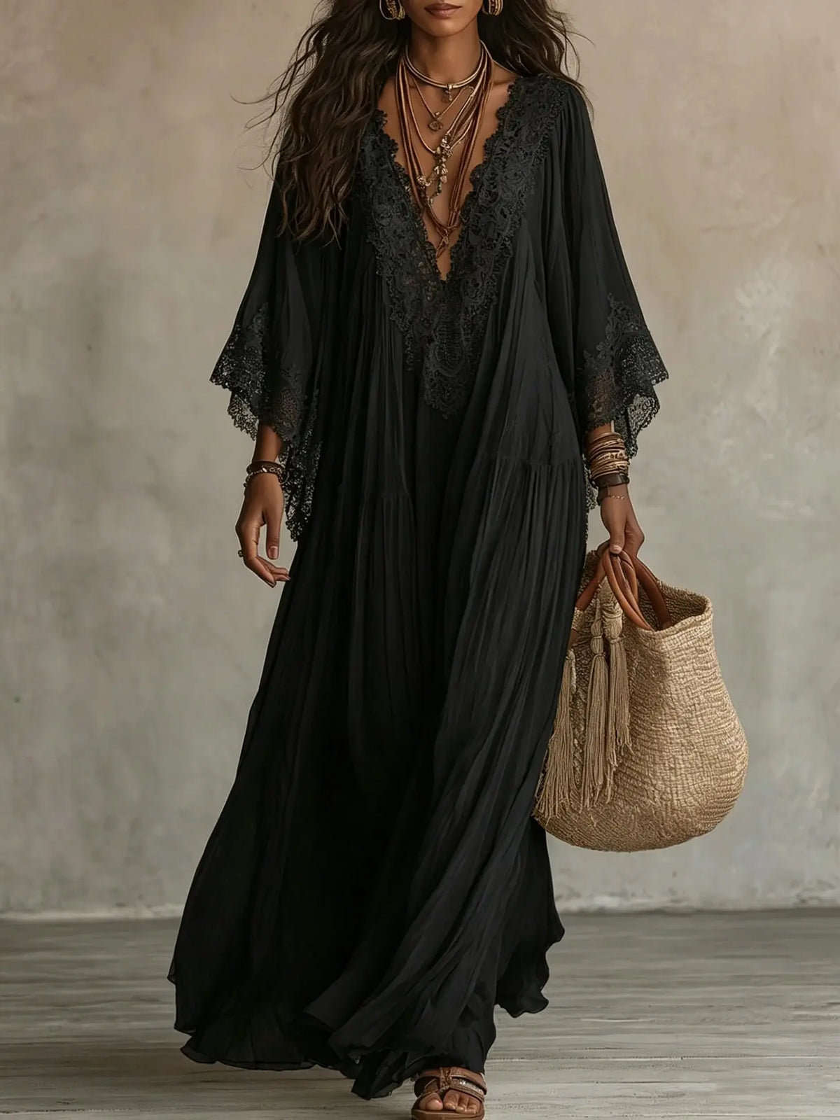 Genevieve / Lace Trim Maxi Dress