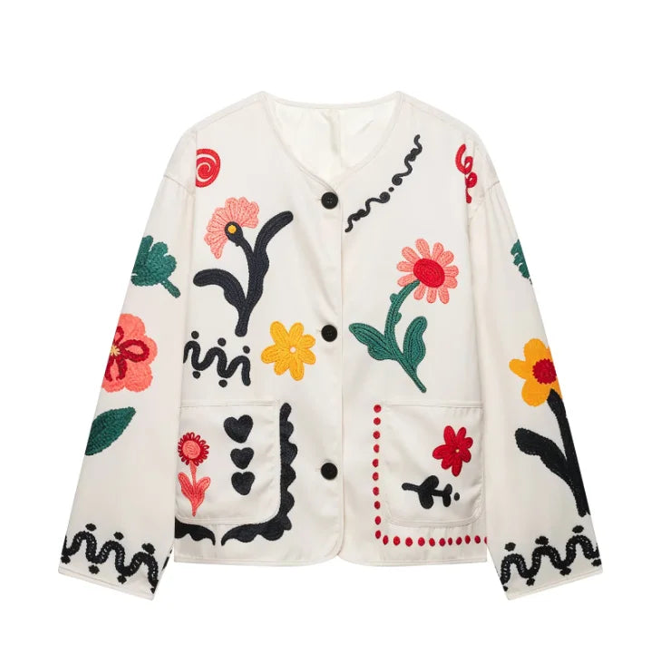 Lena Embroidered Contrast Button Cardigan