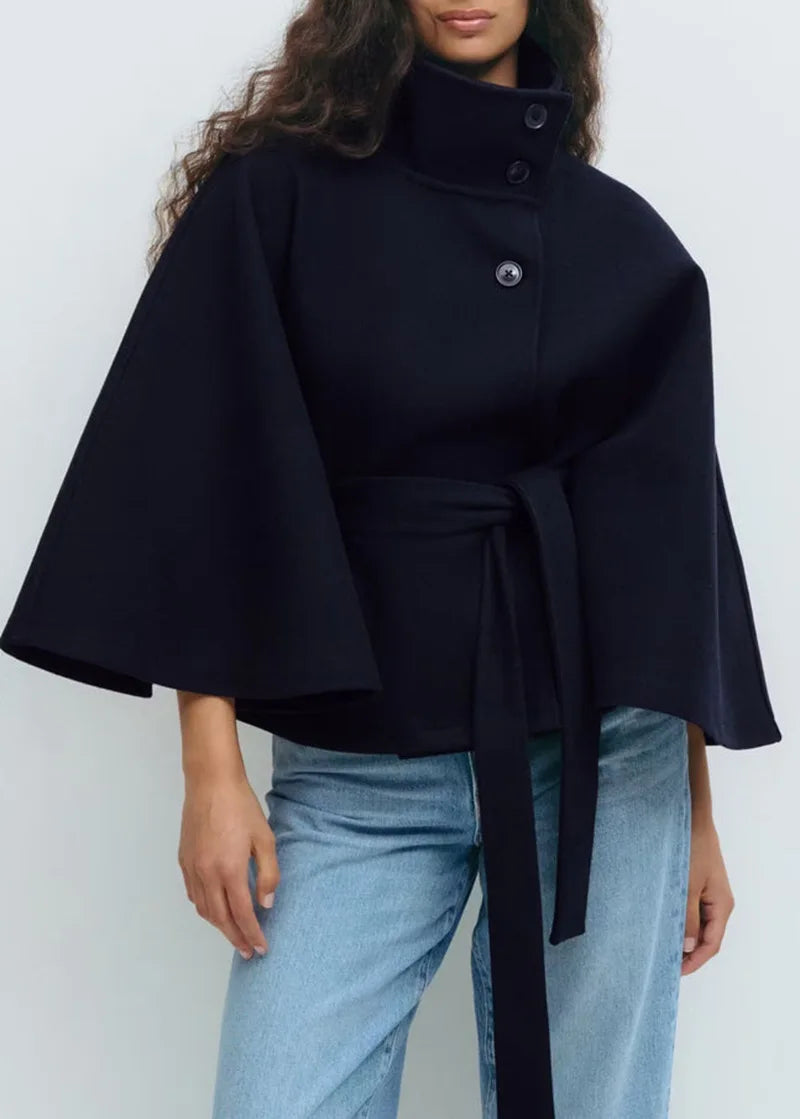 Women's Cape Brown Jacket For Women Demi-season Cloak Coat Stand Poncho Jackets Single-breasted Overcoat Winter Fall Black New