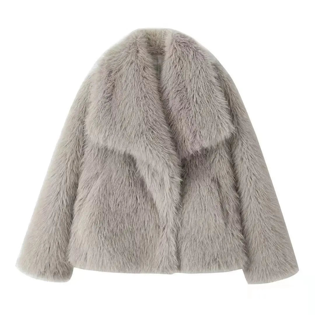 2025 New  Coat Stand Collar Eco-Friendly Fashionable Fake Leather Loose Fur Casual Style Women's Outerwear Winter Collection