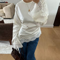 Casual Lace Patchwork Lace-up Tops Women's Slim Belted Waist-cinching Round Neck Pullovers 2026 New Ladies Spring Solid Outwear