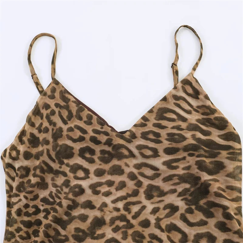 2026 Summer New Women's Dress Leopard Print Spaghetti Strap A-Line Midi Dress Sexy Fashion Wild Individual Style