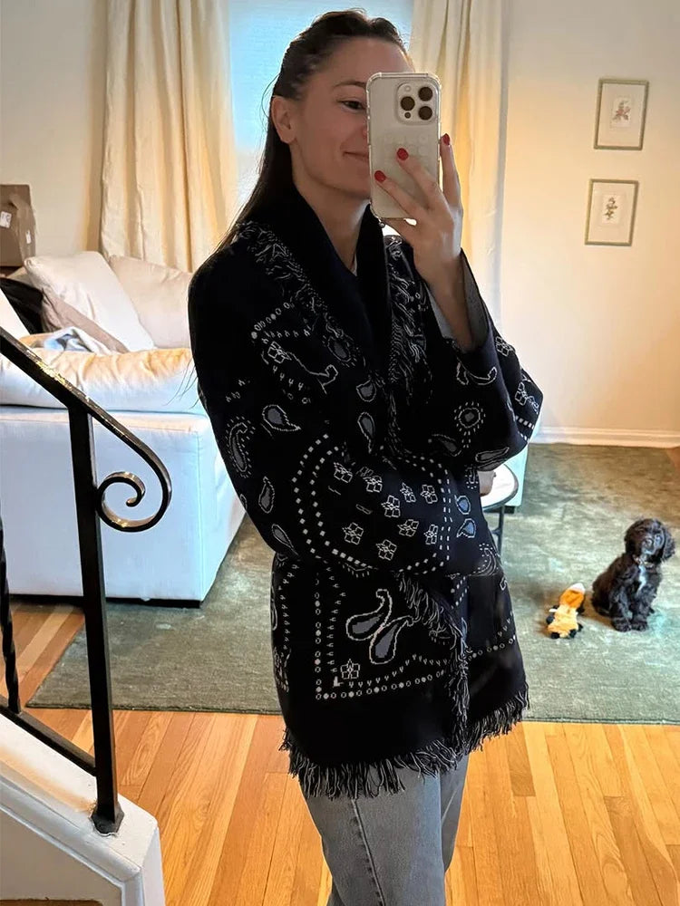 Mira Belted Paisley Fringe Jacket
