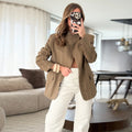 Casual Striped Blazer Women Standneck Shoulder Pad Long Sleeves One Button Pockets Coats Female 2026 Spring New Chic Outwears
