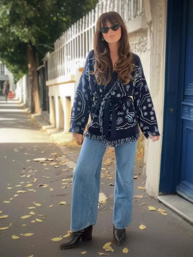 Mira Belted Paisley Fringe Jacket