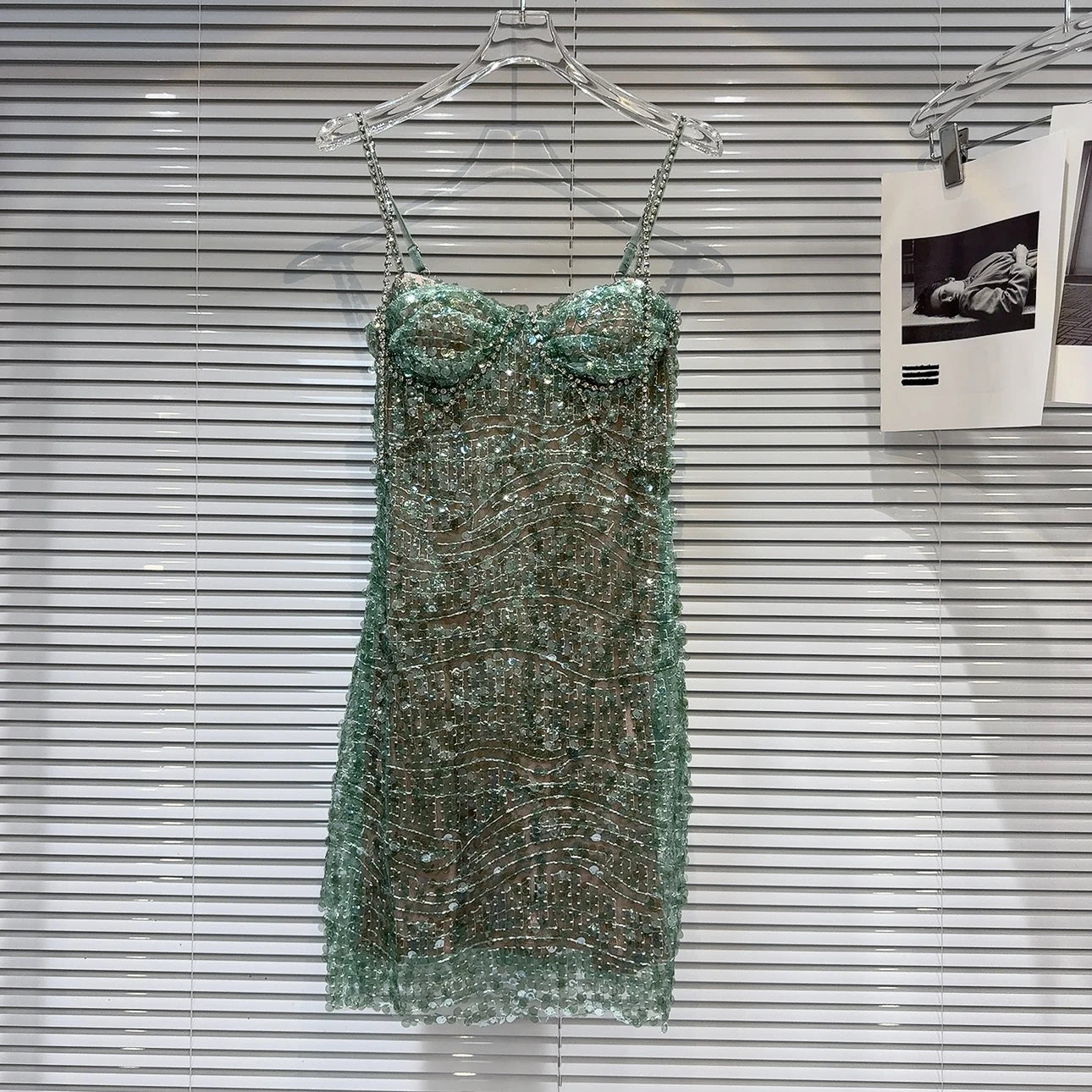 DEAT Heavy Industry Diamond Chain Pearl Suspender Dresses Women For Women 2024 Summer New Party Strap Dress Female 29L7707
