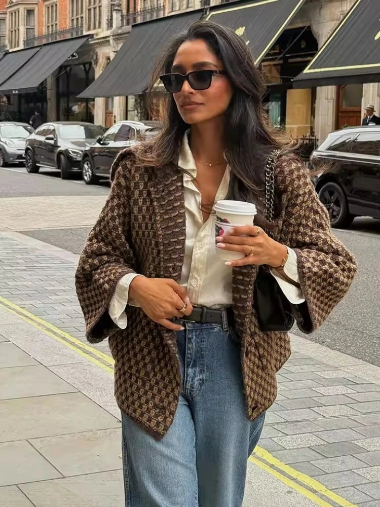 2026 New Autumn Brown Long Sleeve Knitted Cardigans Women Elegant Lapel Single Breasted Loose Sweater Coat Knitwear Korean Style