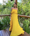 Ingrid Ruffle Trim Pleated Maxi Dress