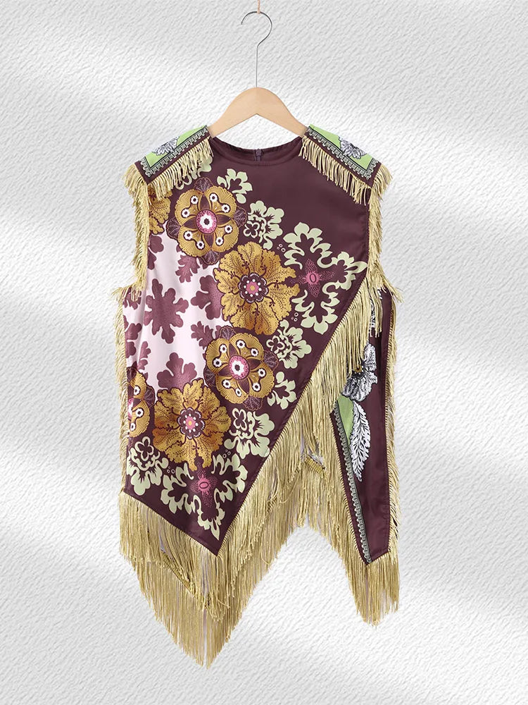 Nora Boho Floral Fringe Top