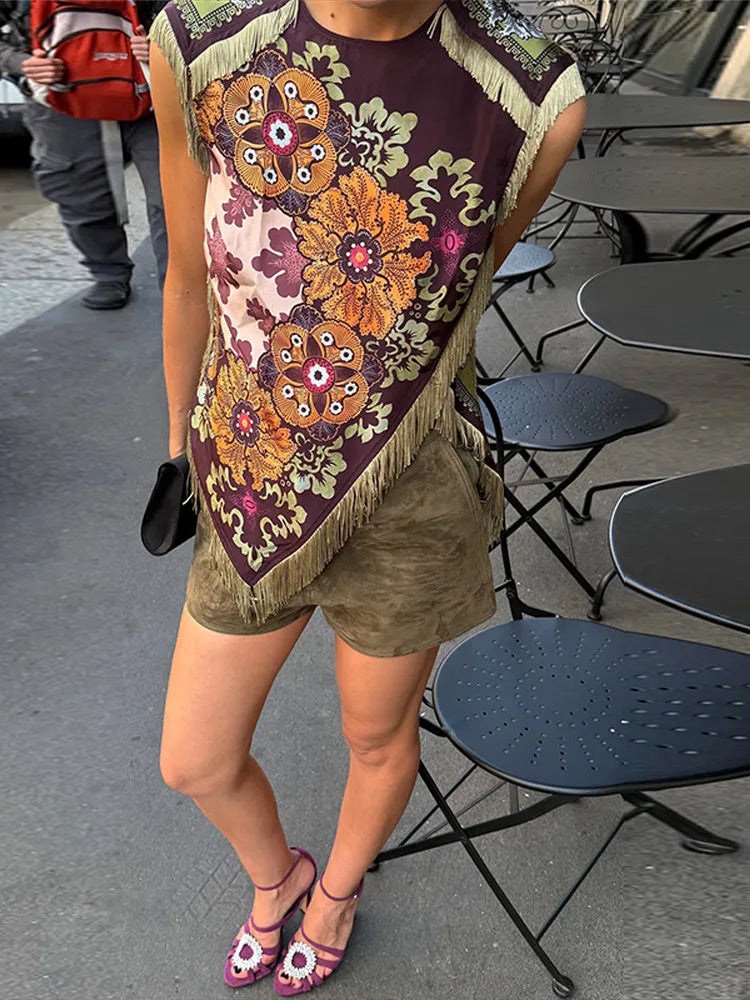 Nora Boho Floral Fringe Top