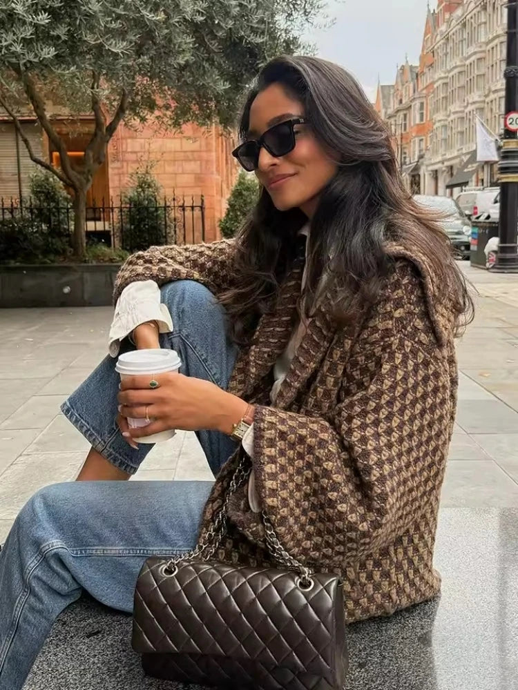 2026 New Autumn Brown Long Sleeve Knitted Cardigans Women Elegant Lapel Single Breasted Loose Sweater Coat Knitwear Korean Style