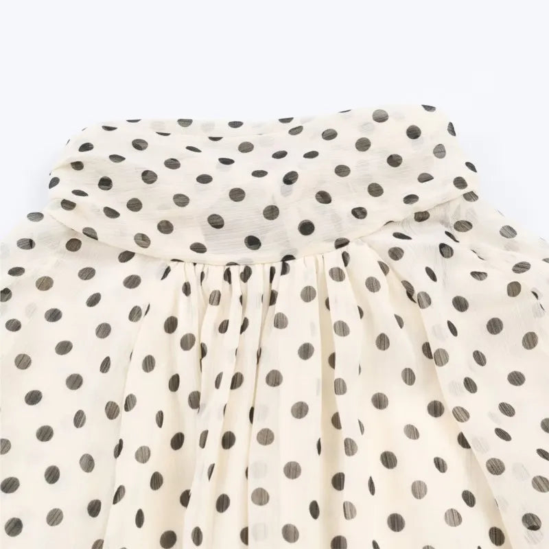 Women Polka Dot Print Blouse Casual High Collar Long Sleeve Lady Top Simple Women's Blouse Female Shirts & Blouses