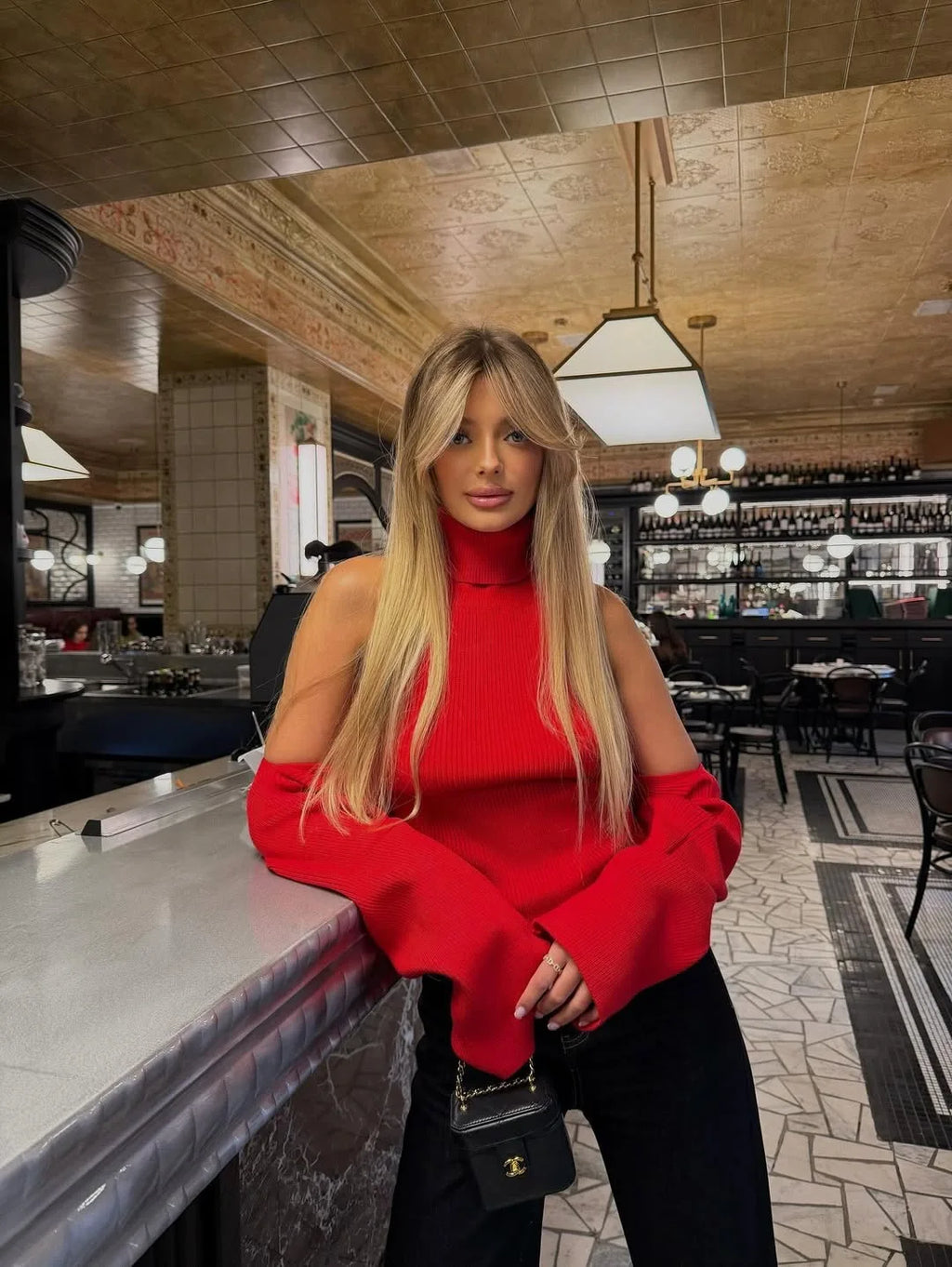 Knitted Turtleneck Backless Sweater Vest Pullover