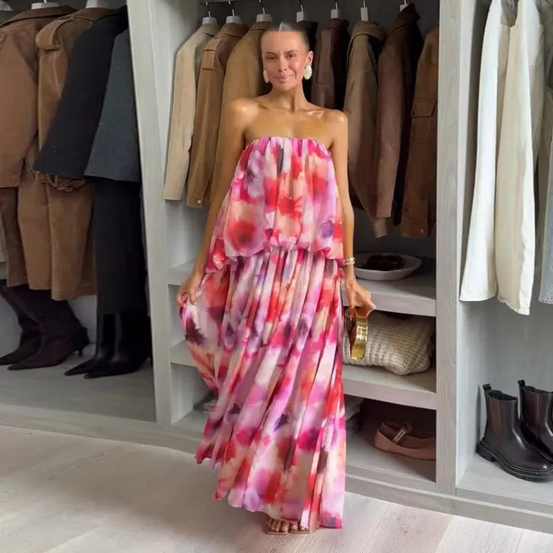 Ingrid Strapless Floral Print Maxi Dress