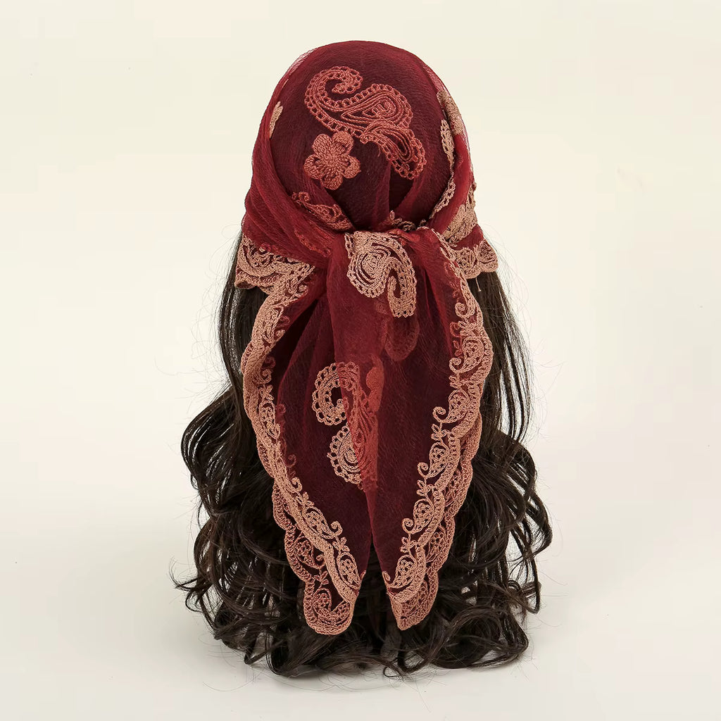 Embroidered Lace Head Scarf