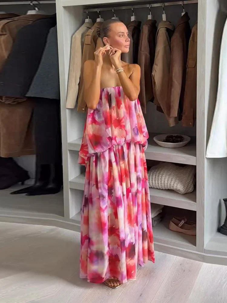 Ingrid Strapless Floral Print Maxi Dress