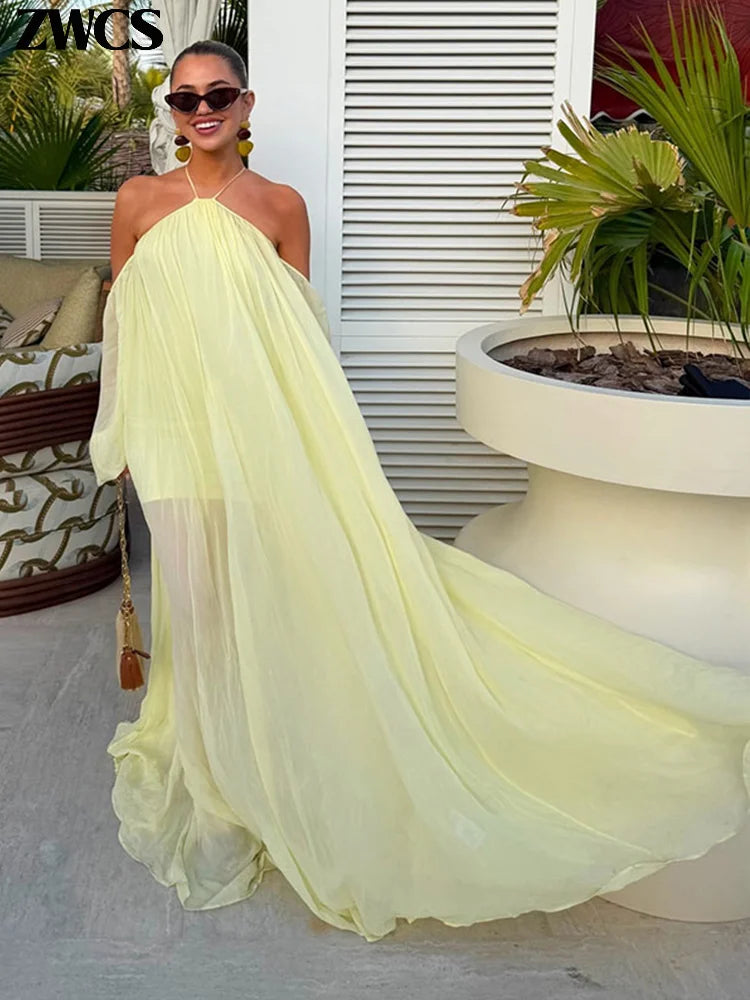 Adeline Bell Sleeve Open Back Maxi Dress