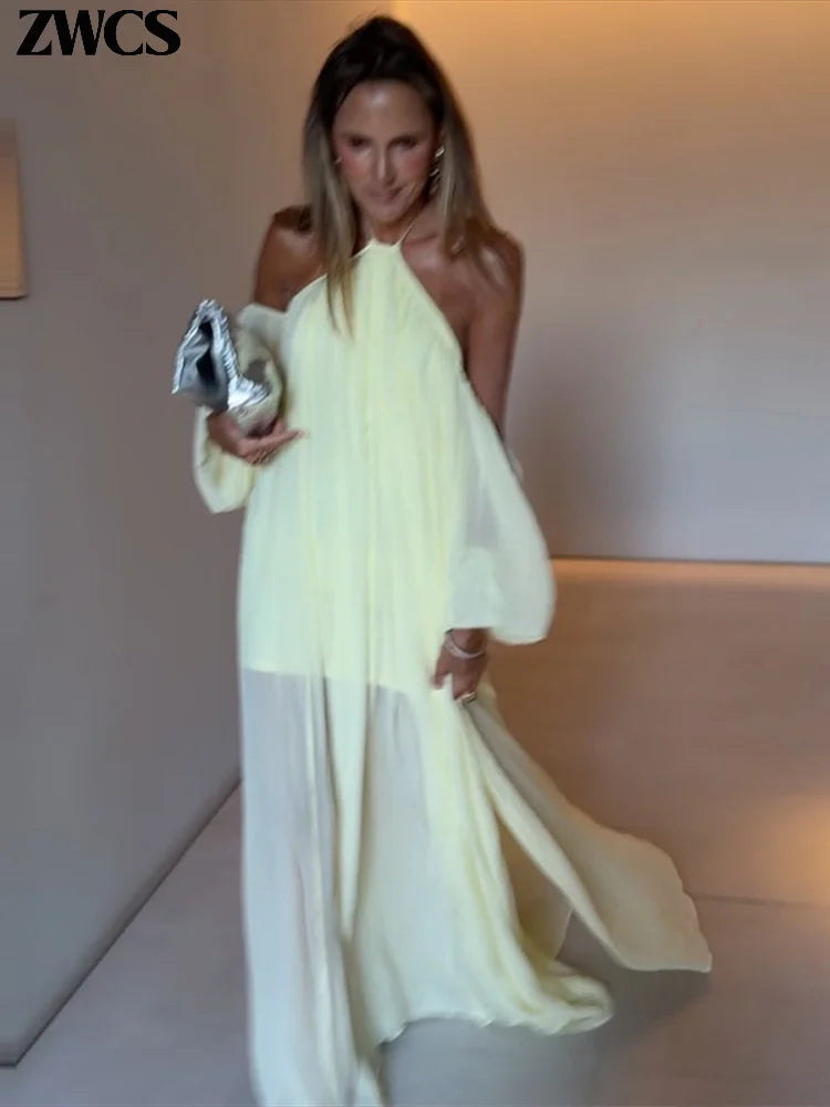 Adeline Bell Sleeve Open Back Maxi Dress
