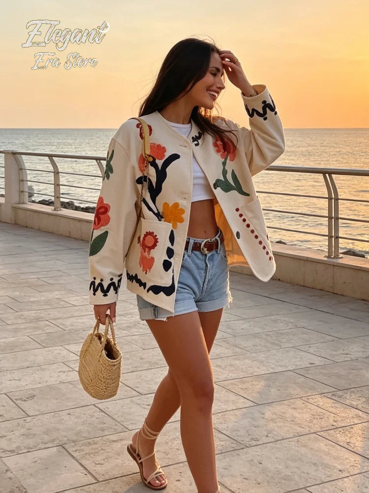 Lena Embroidered Contrast Button Cardigan