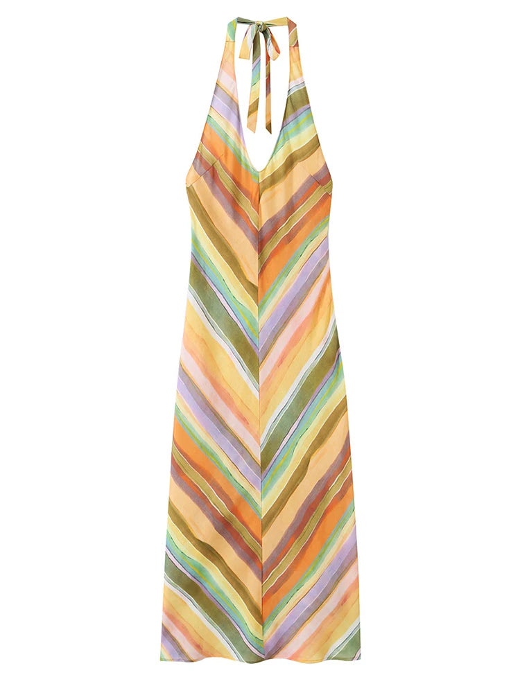 Elin Halter Neck Chevron Maxi Dress