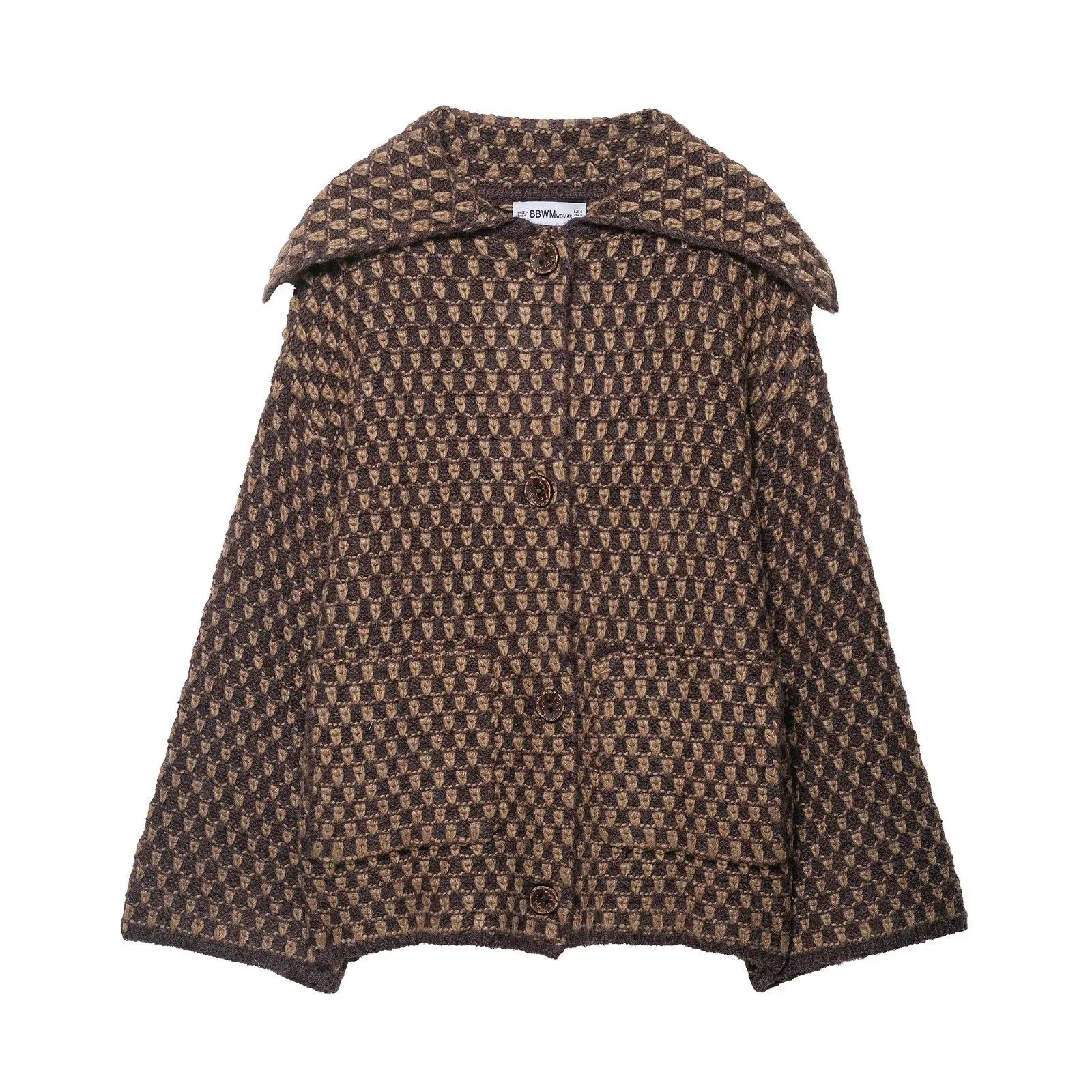 2026 New Autumn Brown Long Sleeve Knitted Cardigans Women Elegant Lapel Single Breasted Loose Sweater Coat Knitwear Korean Style