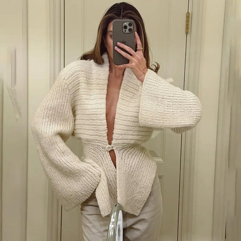 Tuularose Autumn Knit Cardigan Women's New Vintage Hollow Out Long-Sleeved Sweater 2025 Casual Streetwear White Knit Top Female