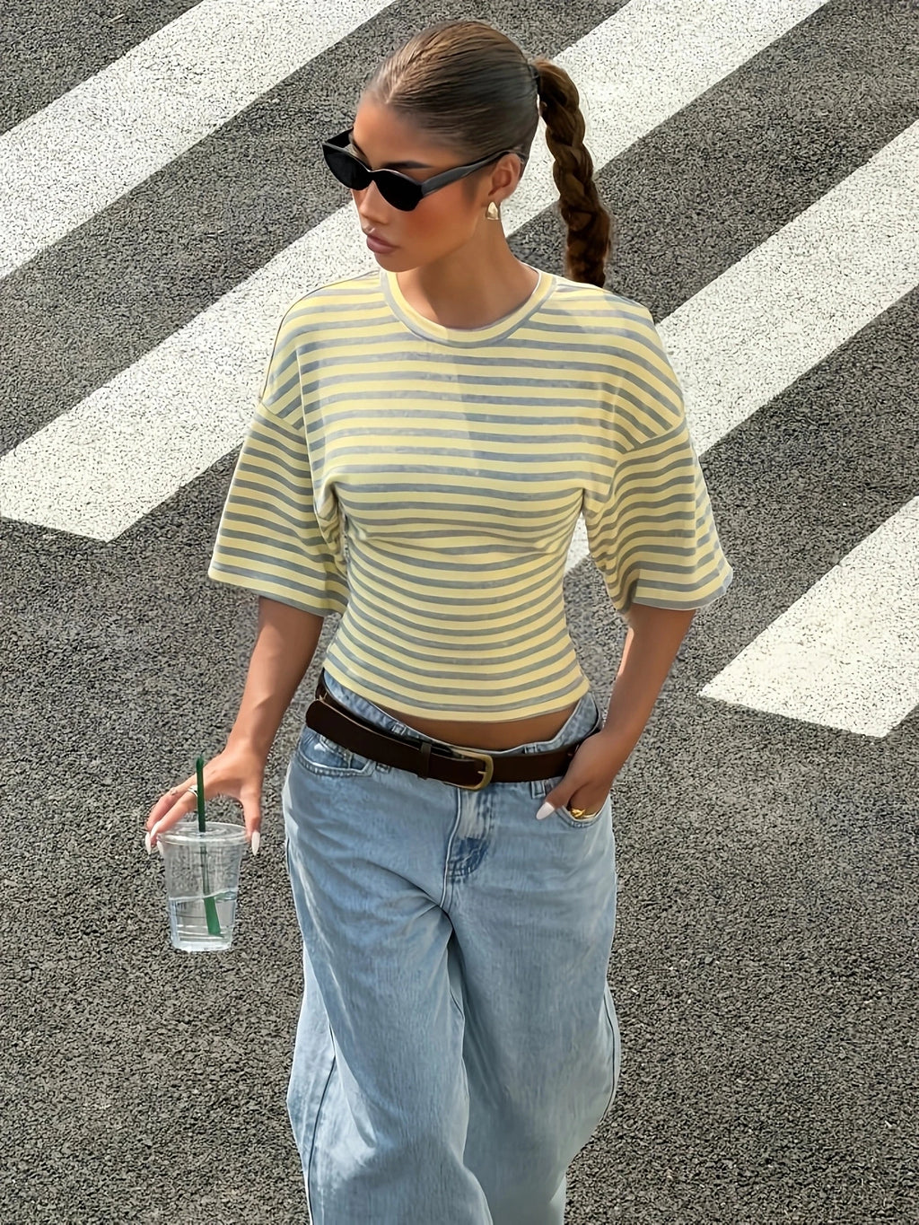 Stripe Waist-Cinching T-Shirt