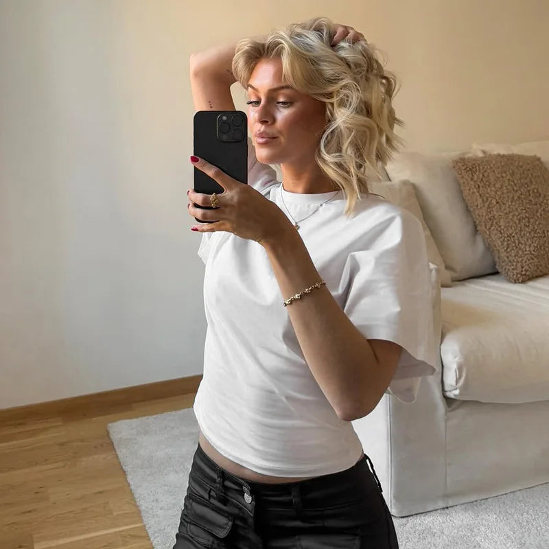 Casual Solid Gray Cropped T-shirt