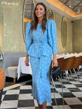 Clacive Fashion Loose Print Women Two Pieces Set 2025 Elegant Long Sleeve Shirt With High Waist Long Skirt Set Female Streetwear