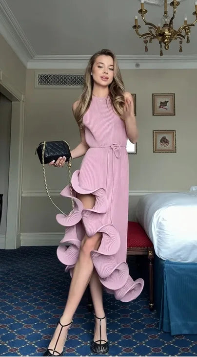 Beatrice High-Slit Ruffle Halter Dress