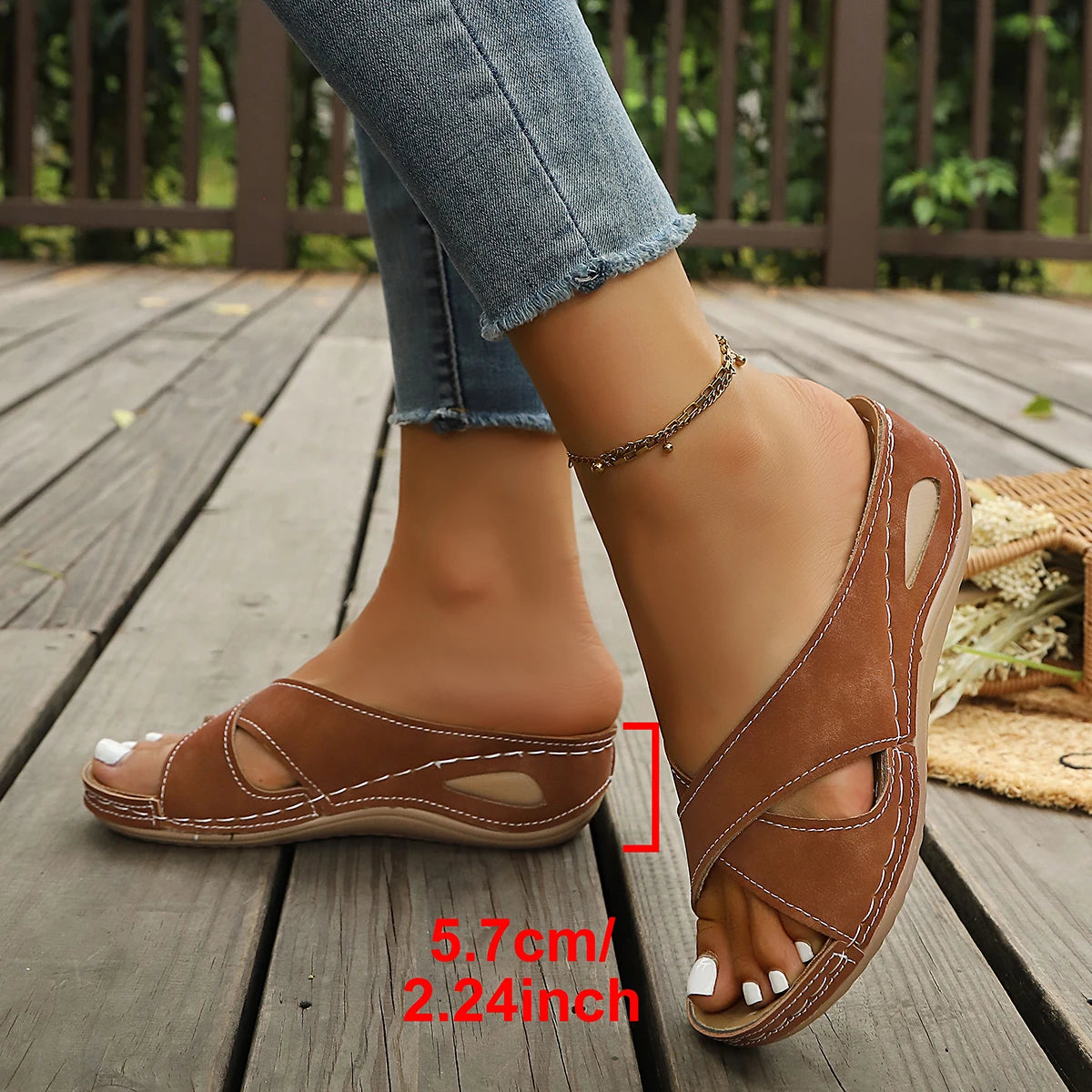 Women Wedge Slippers Vintage Anti-Slip Leather Slippers Premium Orthopedic Sandals Casual Platform Retro Shoes Flat Slides Women