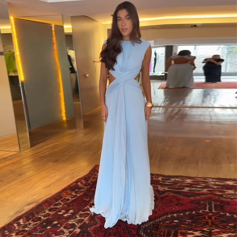 Pleated Sleeveless Backless Dress