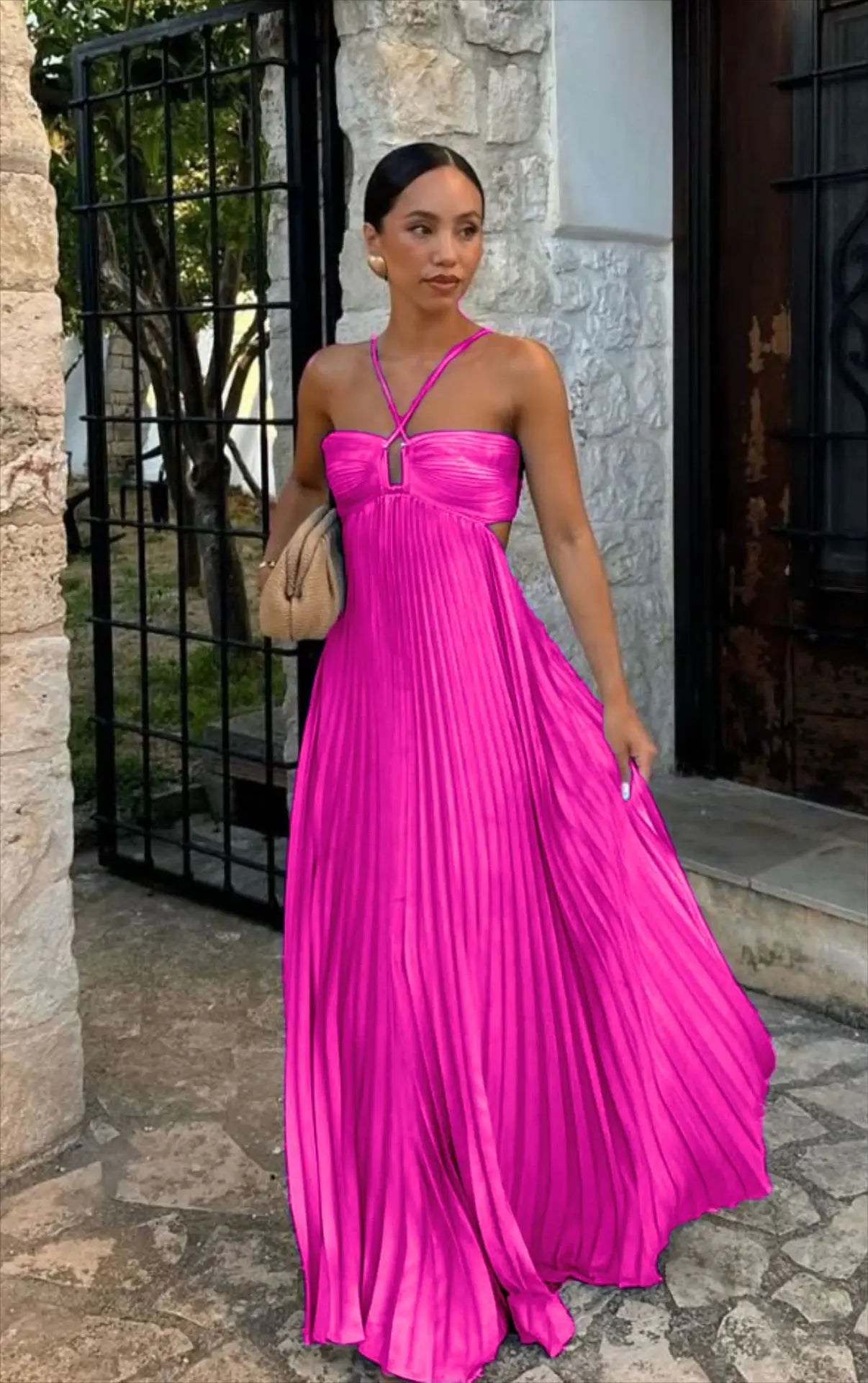 Pleated Halter Long Dress
