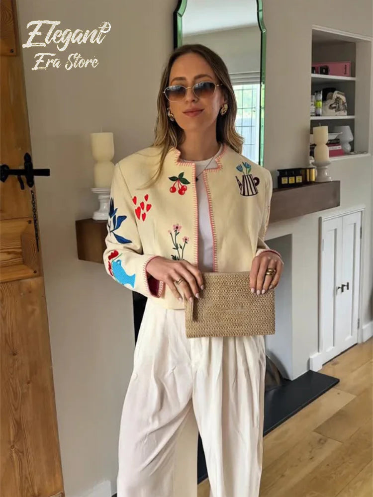 Lena Embroidered Contrast Button Cardigan