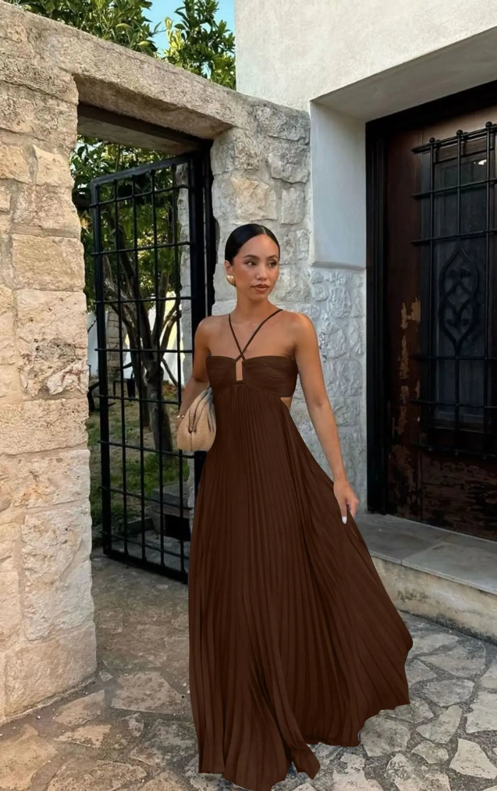 Pleated Halter Long Dress