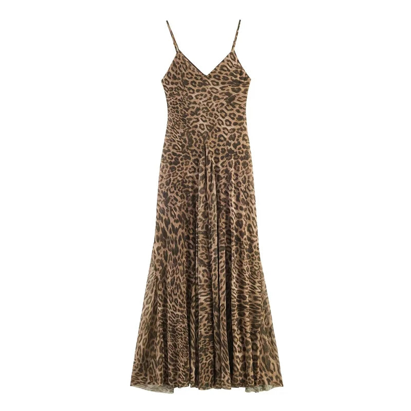 2026 Summer New Women's Dress Leopard Print Spaghetti Strap A-Line Midi Dress Sexy Fashion Wild Individual Style