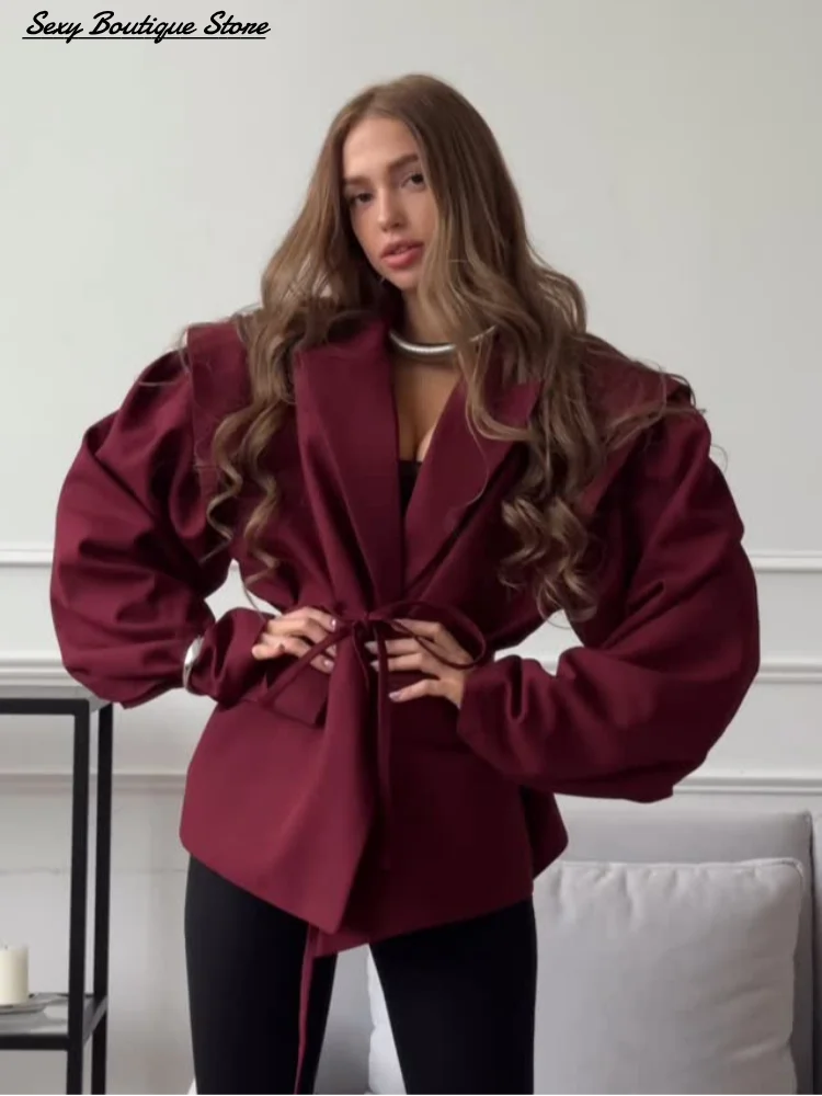 Chic Oversize Floral Printed Women Jacket Padded Lapel Lace Up Loose Coat Long Sleeve High Waist Outwears 2025 Lady Streetwear