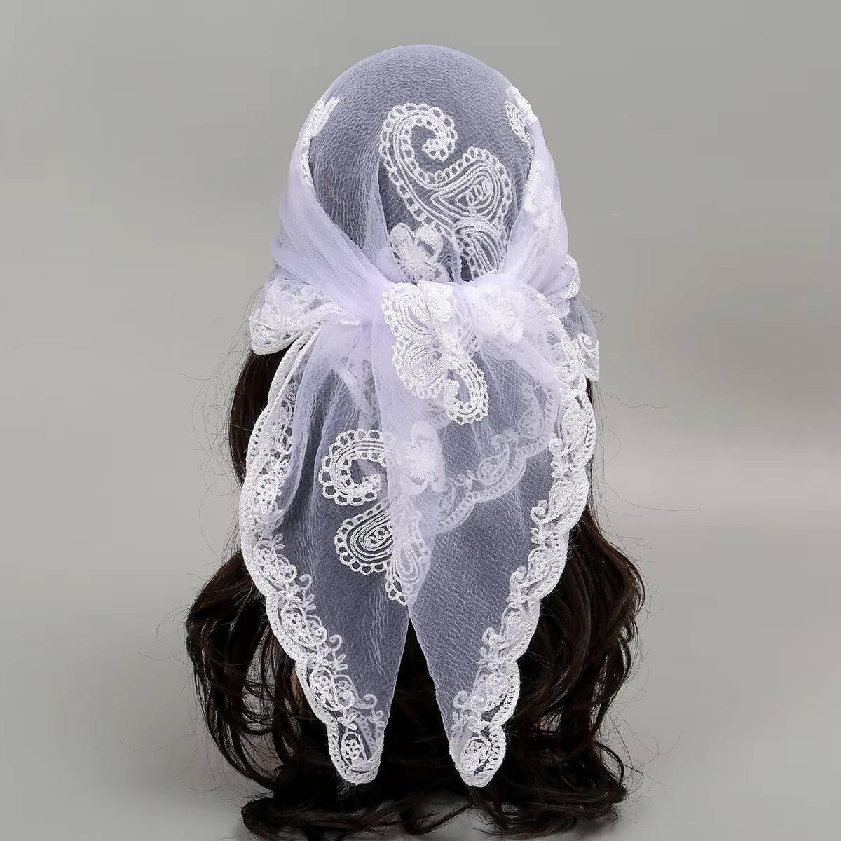 Embroidered Lace Head Scarf