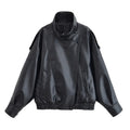 Women's Jacket 2026 Autunm  New Black Long Sleeve Pebble Faux Leather Jacket Motorcycle Style Personality Fashion