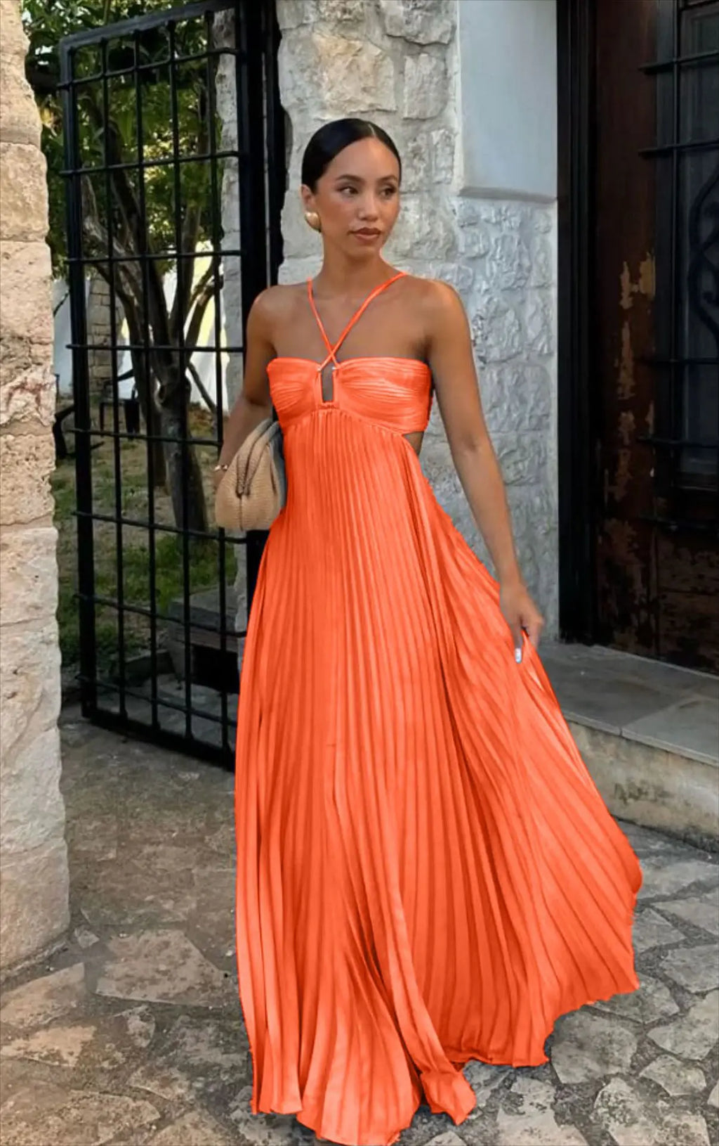 Pleated Halter Long Dress