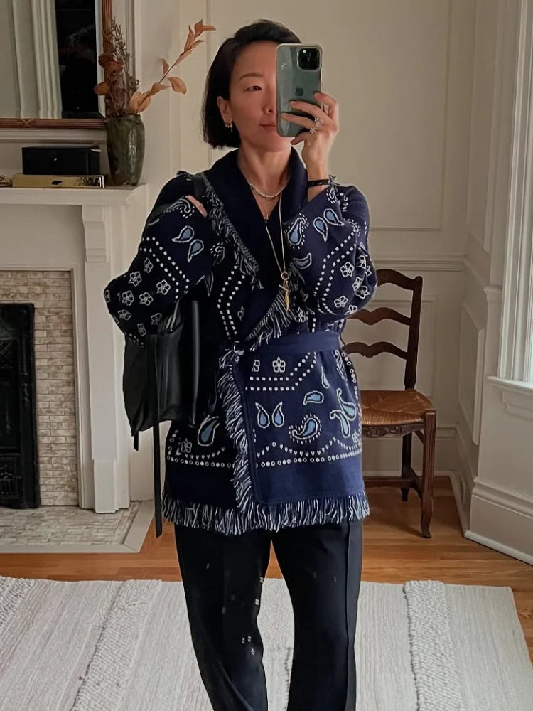 Mira Belted Paisley Fringe Jacket