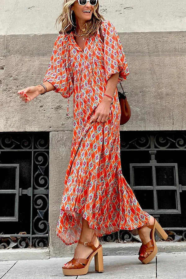Fashion Women Print Dress Summer Loose Boho Dress Casual Elegant Short Sleeve Beach Party Dresses For Woman Robe Femme 2023 New
