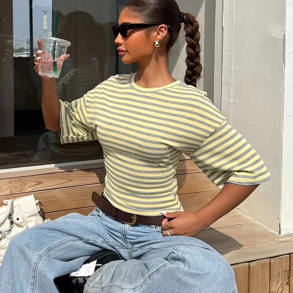 Stripe Waist-Cinching T-Shirt