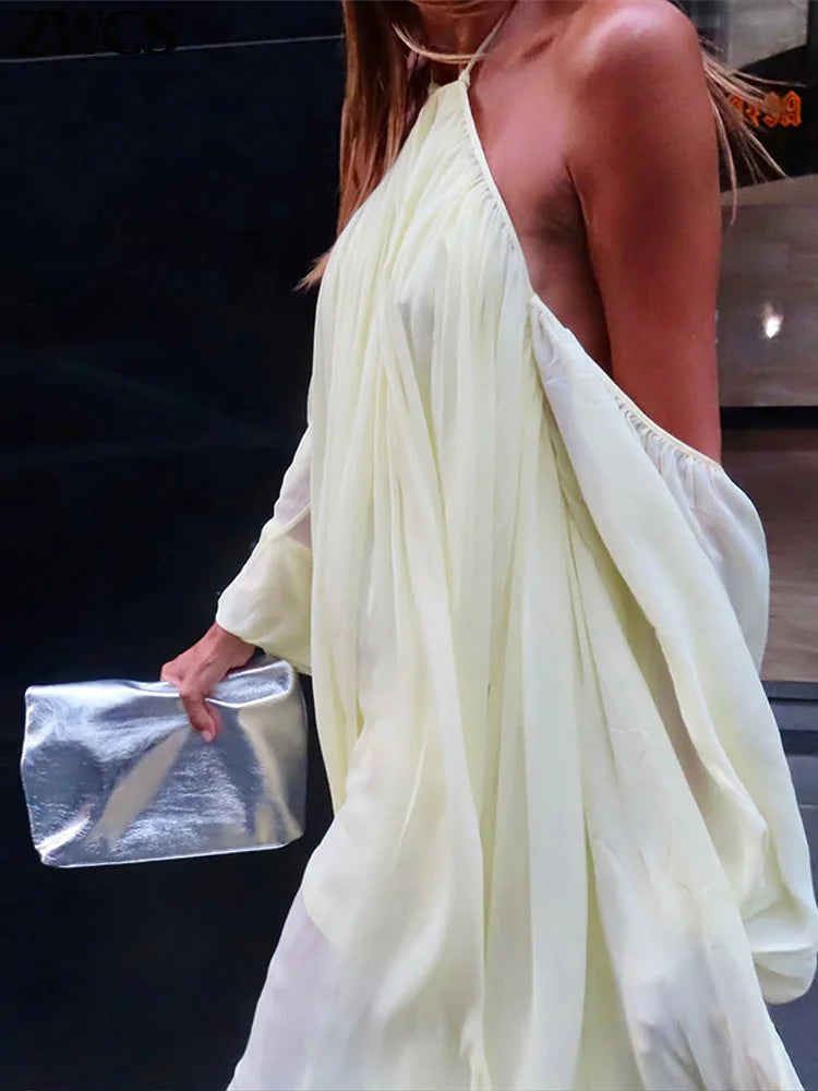 Adeline Bell Sleeve Open Back Maxi Dress