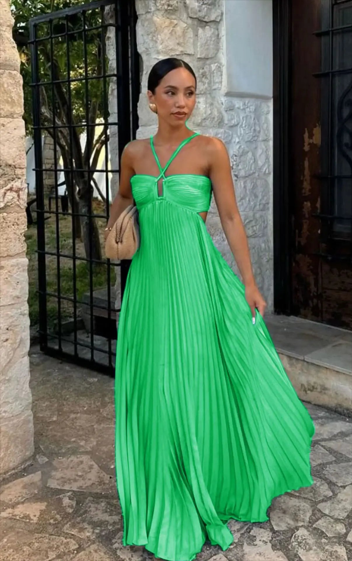 Pleated Halter Long Dress