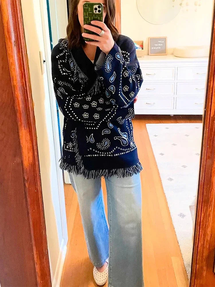 Mira Belted Paisley Fringe Jacket
