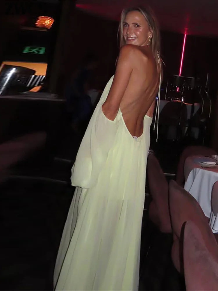 Adeline Bell Sleeve Open Back Maxi Dress