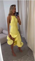 Beatrice High-Slit Ruffle Halter Dress
