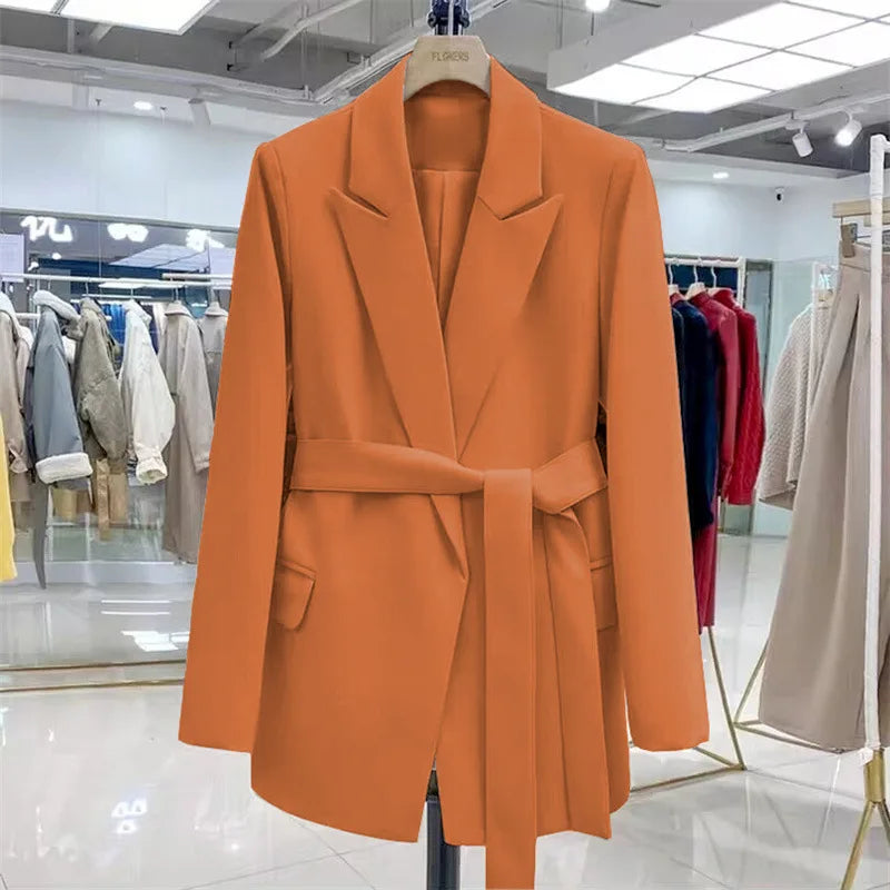 Slim Fit Black Belted Women's Suit Jacket Korean Style Fashionable Spring Autumn New Arrival Elegant Small Western Top